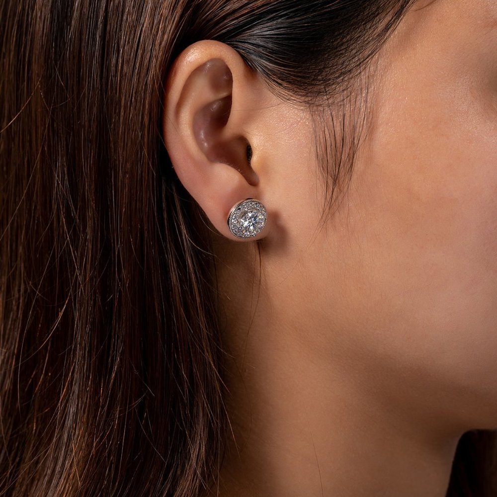 Certified 2.4 ct. t.w.  Moissanite Diamond Halo Stud Earrings NEW - Picture 9 of 11